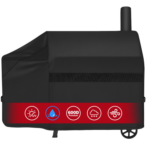 iCOVER Offset Smoker Cover 60 inch, Grill Cover with Smoke Stack, Heavy Duty Waterproof 600D Offset Grill Cover, for Brinkmann, Grill Jim Bowie, New Braunfels, Oklahoma Joe's
