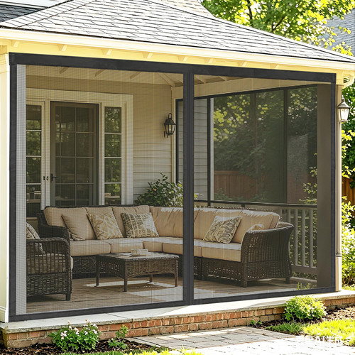 8X12ft Magnetic Closure Sturdy Screen Door Mesh for Patio & 1 Car Garage