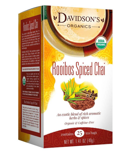 Davidson's Organics, Rooibos Spiced Chai, 25-count Tea Bags, Pack of 6