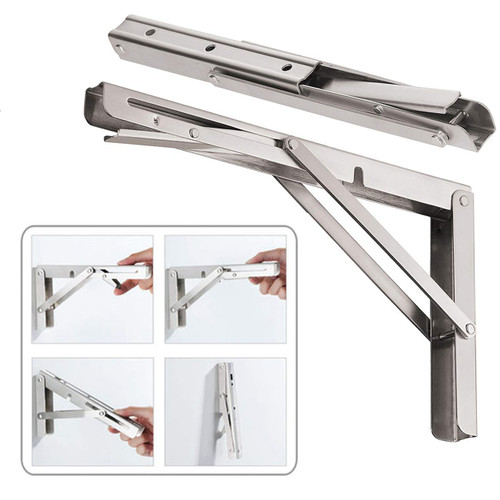 CLT 24'' Folding Shelf Brackets Max. Load 440 lb, Heavy Duty Stainless Steel DIY Wall Mounted Shelf Bracket Space Saving for Table Work Bench, Pack of 2