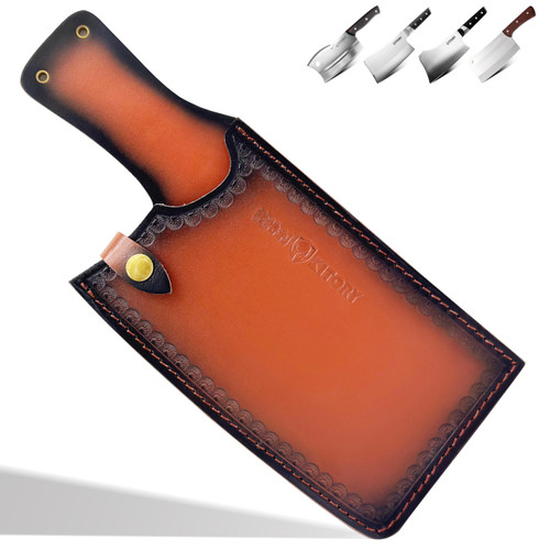 Kitory Leather Knife Sheath for Cleaver, Premium Genuine Leather Blade Cover with Snap Closure and Belt Loop, Universal Fit 7-8 Inch Chef Cleaver and Meat Chopper, Gift for Men Women