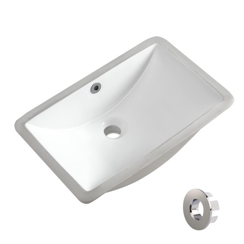 KARAMAG 18.7"x11.9" Undermount Sink with Overflow White Rectangular Ceramic