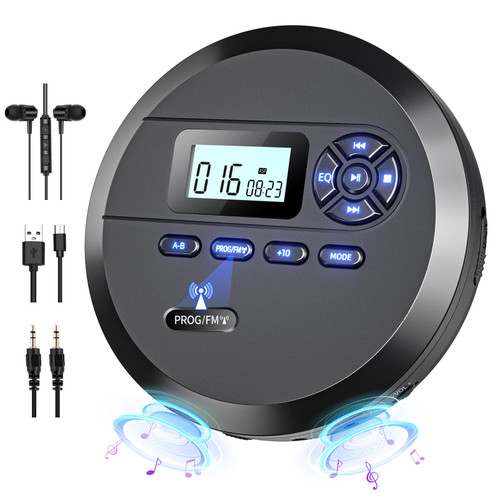 DESOBRY CD Player Portable with Speakers & FM Transmitter, Earphones, AUX