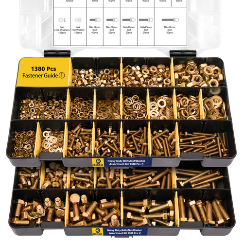 Bonost 1380pcs Nuts and Bolts Assortment Kit, Zinc Plated, Grade 8.8 M4-M8