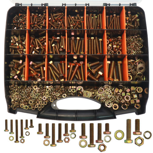 JVSRM 918pc Grade 8.8 Metric Bolt Kit, M6 M8 M10 M12, Nuts, Washers & Case