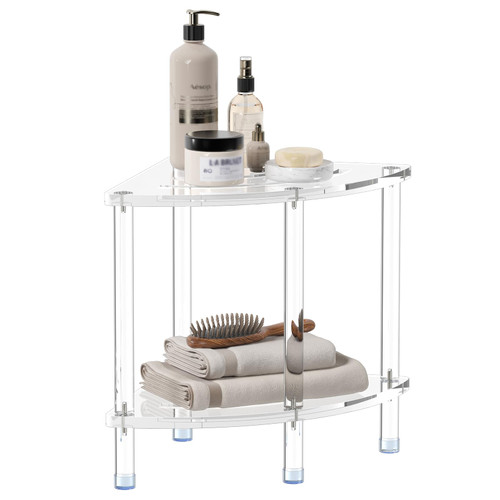Sumerflos Acrylic Corner Shower Stool, Clear Shower Bench for Shaving Legs Seating Waterproof Heavy Duty Assemble Modern (Clear, 15.75" D x 15.75" W x 18.11" H)