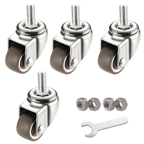 1in Furniture Casters Wheel, M6x15 Threaded Stem Castor Wheels, Set of 4