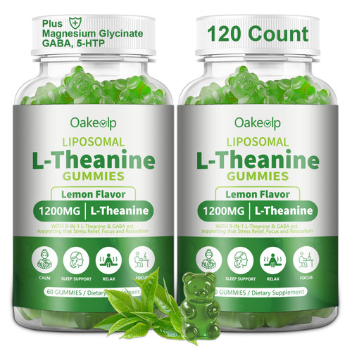 Oakevlp Liposomal L-Theanine 1200mg Gummies,Complex Magnesium GABA,5-HTP,Ashwagandha etc for Calm, Zzz & Relaxation Support for Adults,Children & Elderly,Liposomal Enhance 98% Absorption