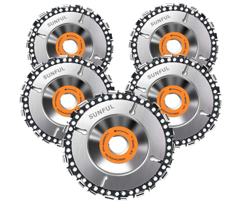 5-PACK Chainsaw Wheel 5/8" Arbor Compatible with All 4-1/2 Angle Grinders, 4 Inch 100/115 Grinder wood carving chain Saw Disc, 22 Teeth for Cutting Carving Shaping Wood