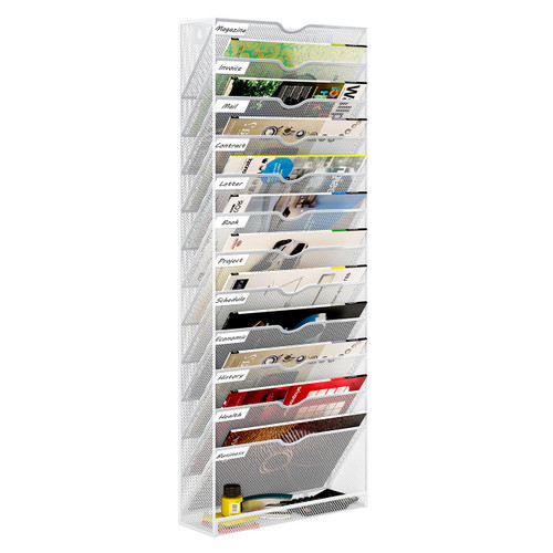 PAG-Mass Hanging Wall File Organizer,13-Tier Desk File Mail Holder, Paper Bill Organization For Office Home School, White
