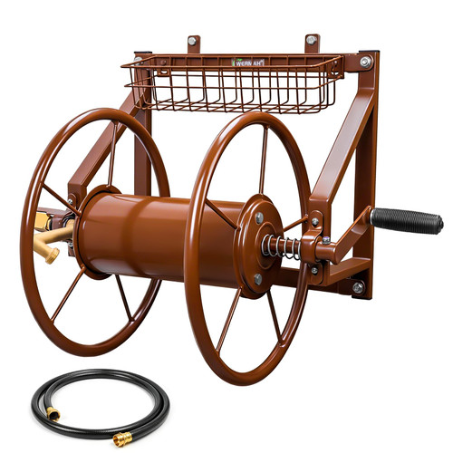 WERMAH Wall Mount Garden Hose Reel, Heavy Duty Metal Holds 155ft 5/8" Hose