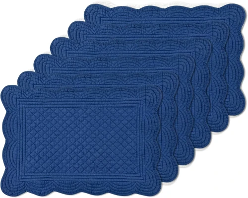 "6 PC Quilted Placemats, 18""X13""Extra Large Cotton Placemats Set of 6, 100% Cotto Color: Sapphire Blue, Size: Rectangular"