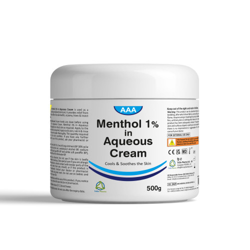 Aqueous Cream with Menthol 1% - 500g | Cooling Emollient for Softening & Soothing Skin | External Skin Cleansing Agent