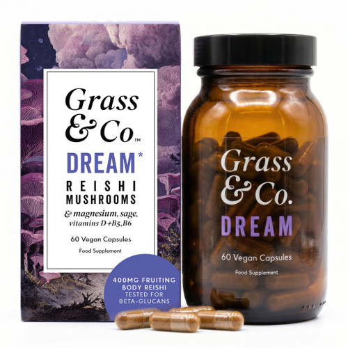 Grass & Co. Dream Magnesium 200mg & Reishi Mushroom 600mg Sleep Capsules with Vitamin D, Sage, Vitamin B6 & Vitamin B5 | Supports Deep Sleep & Relaxation | 60 Capsules, 30 Servings