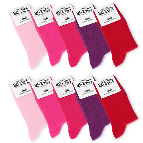 Mat & Vic's Cotton Socks Mens, OEKO-TEX 100, 12-15, 10-Pack Berry Colours