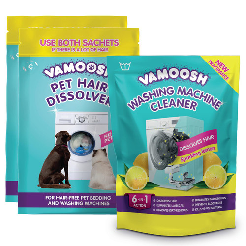 Vamoosh Pet Hair Dissolver 2x100g and 6-in-1 Washing Machine Cleaner 1x150g