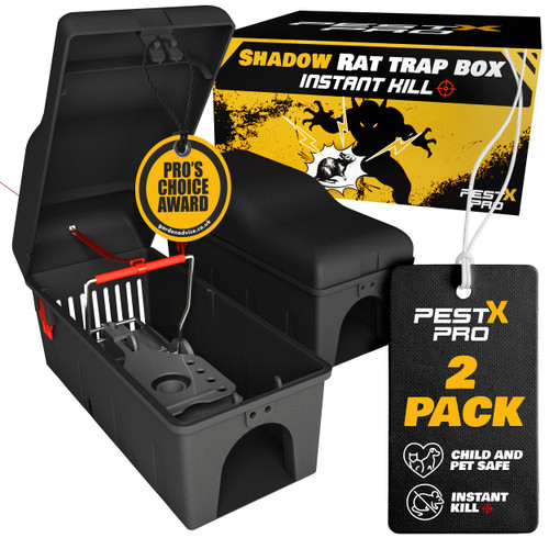 Pest X Pro Shadow Professional Rat Trap Box - 2X, Safe For Kids & Pets, Heavy Duty Rodent Trap Station, Reusable & Easy To Set For Indoors & Outdoors, Rat Traps That Eliminate Instantly