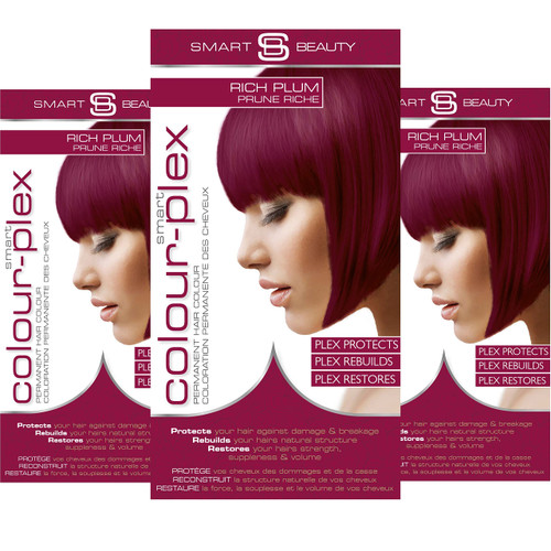 Rich Plum Hair Dye Permanent with Anti-Breakage Plex Hair Care, Vegan & Cruelty-Free, PPD Free Hair dye, Grey Coverage, Warm Plum Hair Colour, by Smart Beauty (pack of 3)
