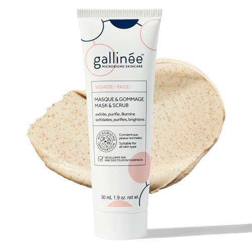 Gallinée - Face Mask & Scrub - 2-in-1 Gentle Exfoliating Scrub & Brightening Clay Mask - with Prebiotics, Lactic Acid & Vitamin E - Dermatologically Tested - for Normal Skin Type - 50 ml