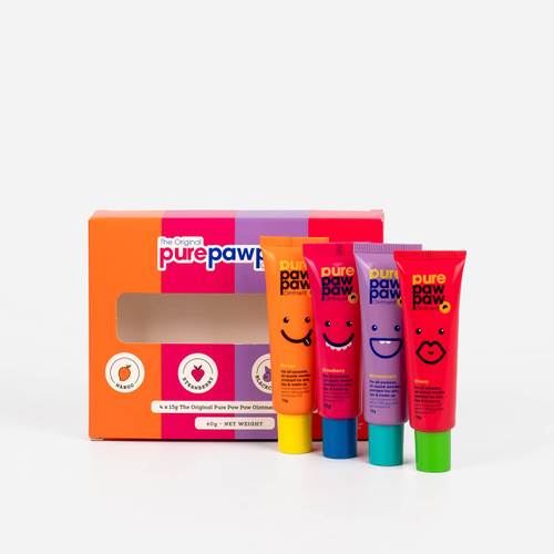 Pure Paw Paw Original All Purpose Australian Ointment set Smoothes and Soothes, All Skin Types and Makeup,Strawberry, Cherry, Mango, Blackcurrant Quad Pack, 15g