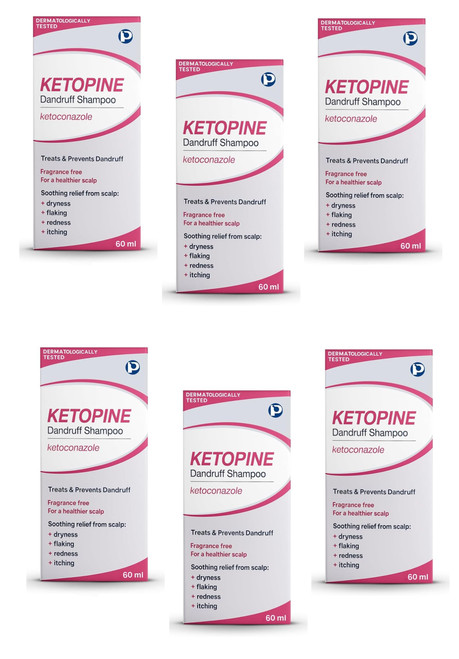 Ketoconazole 2% Anti Dandruff Shampoo Pack – Medicated Itchy & Flaky Scalp Treatment – Fungal Dandruff Control – 6 x 60ml Bottles - Value Pack