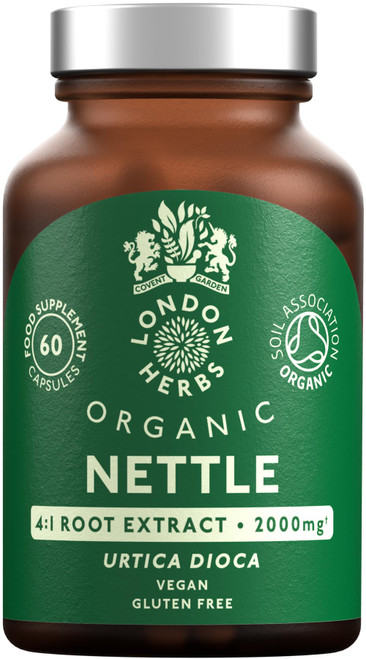 Organic Stinging Nettle Root Extract 2000mg | High Strength 4:1 Extract Stinging Nettle Supplement | 60 Vegan Capsules | Made in the UK | Sustainably Packaged & Produced