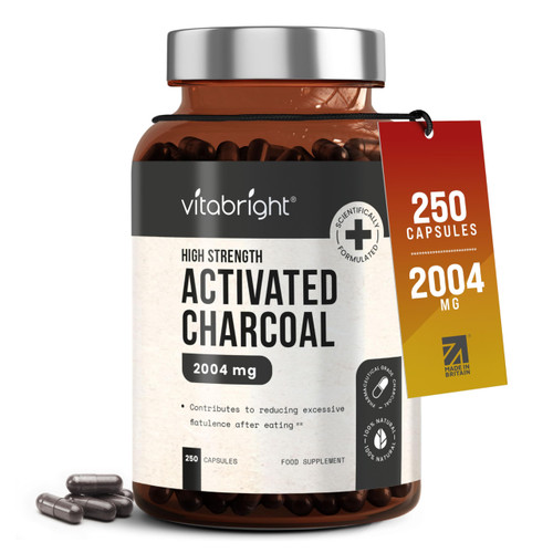 VitaBright Activated Charcoal Tablets for Stomach Wind | 2004mg | 250 Caps