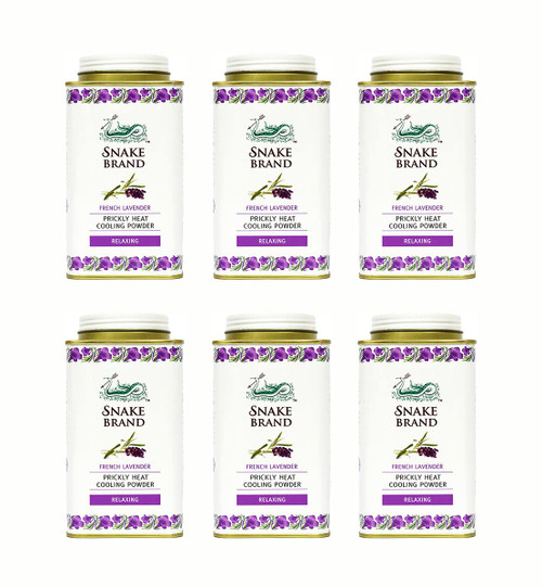 SNAKE BRAND Prickly Heat Cooling Body Powder 140g (Relaxing Lavender, Pack of 6)
