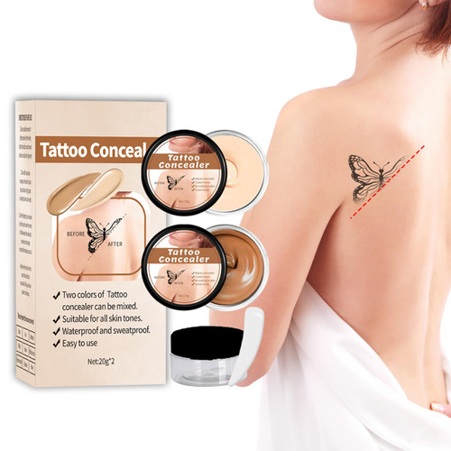Tattoo Cover Up, Waterproof Tattoo Cover Up Makeup with Full Coverage, Body Makeup Concealer Set for Men and Women, Spot Covering Birthmark Tattoo Concealer for Scars, Dark Spots and Vitiligo (2pcs)