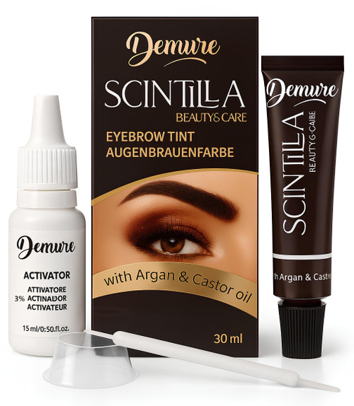Demure Scintilla Eyebrow Tint Kit with Activator, 3.0 Dark Brown Brow Dye