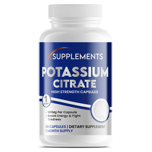 X Supplements Potassium Citrate Capsules | 600mg Per Serving | 60 Vegan Capsules | 2 Month Supply | High Strength Potassium Supplements for Kidney Health | Muscle & Nerve Function