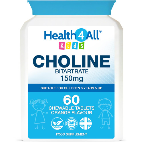 Kids Choline 150mg 60 Chewable Tablets for Children 3+, Brain Support