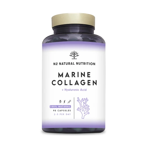 Marine Collagen with Hyaluronic Acid for Skin Care, Hair Care, Joints. Magnesium, Vitamin C. Hydrolysed Collagen Supplements. Anti Aging. Best Collagen PEPTAN. 90 Veggie Caps. EU. N2 Natural Nutrition