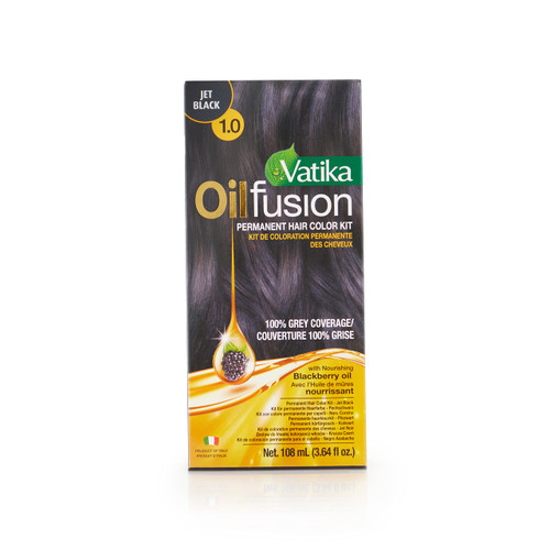 Vatika Naturals Oil Fusion Jet Black Color Kit - 108ml | Permanent Hair Color | Natural Ingredients For 100% Grey Coverage & Natural Shine