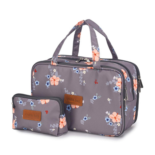 Travel Toiletry Bag for Women Makeup Bags with Small Cosmetic Pouches for Women Girls Water-Resistant (Gray Floral/Makeup Bag Set)