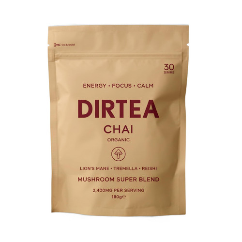 DIRTEA Chai Latte - With Lion's Mane, Vitamin B Complex, Tremella, Reishi, and Aromatic Spices - 2,400mg per Serving - 180g - 30 Servings