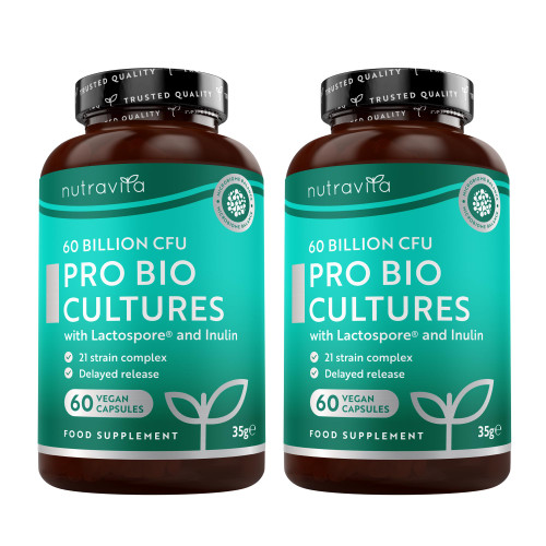 Nutravita 60 Billion CFU Pro Bio Cultures - 2 Packs of 60 Capsules