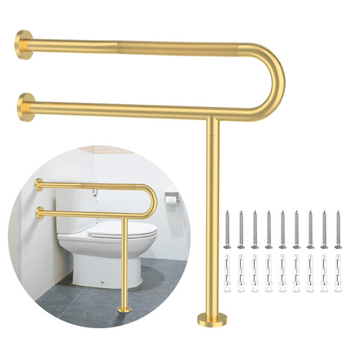 Toilet Support Rail 32 Inch, Munzong Anti-Slip Gold Handicap Grab Handrail