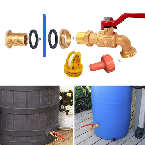 Rain Barrel Spigot, Brass Faucet Kit for Rain Water Barrel, Water Tanks, Tubs, Polish Etc, Turn Ball Valve Rain Barrel Spigot with Bulkhead Fitting Set