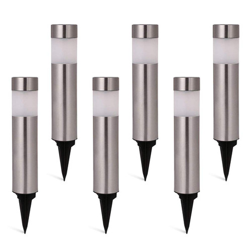SUNWIND Solar Bollard Lights Outdoor - 6 Pack Stainless Steel Warm White LED Landscape Lights Waterproof Decorative Lighting for Backyard Lawn Patio