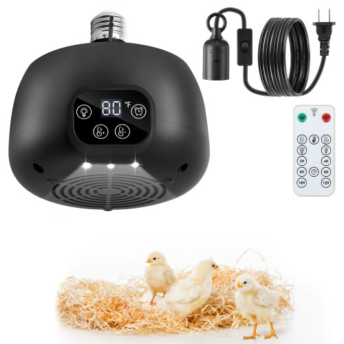 Gulfmew 1 Pack Chicken Coop Heater with Remote, 200W Chicken Coop Warmer Temperature Control with Lights, Heat Lamps for Chickens with Digital Display and 5Ft Cable for Reptiles/Duck/Lizard