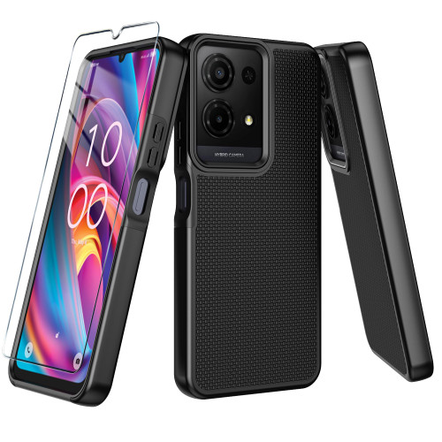 Mocotto for TCL K32 5G Case with Tempered Glass Screen Protector,Dual Layer Heavy Duty Shockproof Protection (Black, TCL K32 5G)