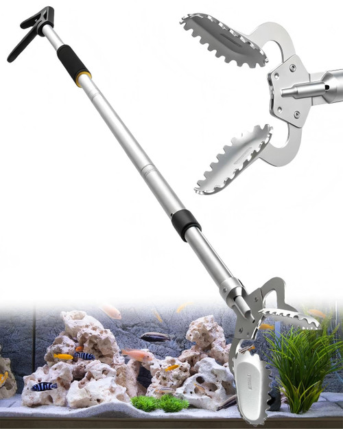 Aquarium Tongs, 67" Long Tweezers for Aquarium with Serrated Jaws & Dual Grip Handle, Long Reach Grabber Tool for Fish Feeding
