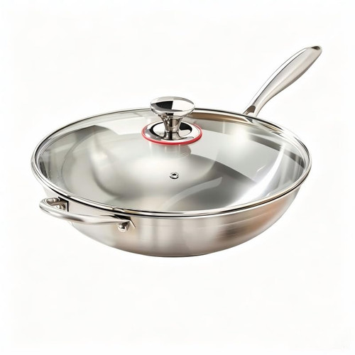 Davnjcka Stainless Steel 316 Wok Pan with Lid, Tri-Ply Stir Fry Pan with Detachable Handle, Works on All Stovetops, Oven & Dishwasher Safe (14 inch)