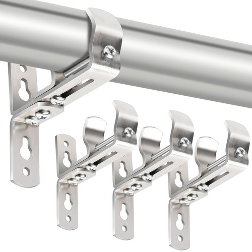 Curtain Rod Bracket, Adjustable Heavy Duty Curtain Rod Holders for Wall, 4 Pack Ceiling rods Hooks Hangers for 3/4 to 1-1/2 Inch Drapery Pole, Silver