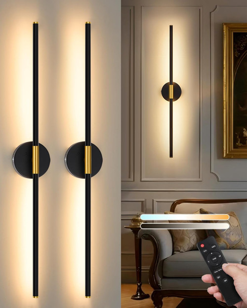 24 Inch Wall Sconces Set of 2 Battery Operated Dimmable with Remote Control Rechargeable Sconces 8000mAh Modern 350° Rotation LED Lights for Bedroom Living Room
