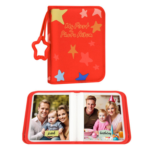 Xfveiwoo My First Baby Photo Album, 21 4x6 Photos, Soft Cloth, Red