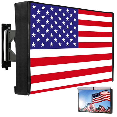 HOMEYA Outdoor TV Cover American Flag 60-65 Inch, 600D Heavy Duty Weatherproof TV Screen Protector, Waterproof Zipper Front Flap & Bottom, Outside Television Enclosure for LED LCD Flat Screen TV