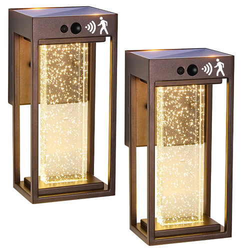 2Pk Oil Rubbed Bronze Solar Outdoor Wall Lights with 3 Modes Motion Sensor Crystal Exterior Sconces with 4000K 250LM LED Outside Light for House Front Door Waterproof Dusk to Dawn Solar Porch Light