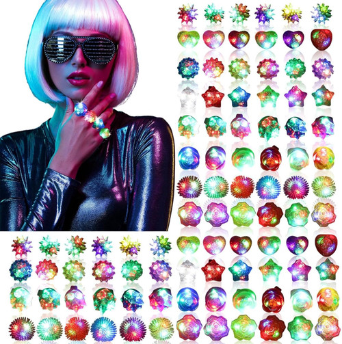U-MOJOK Light Up Rings, 8 Style Flashing LED Jelly Finger Rings,Glow in the Dark Party Supplies for Concert, Raves, Party Bag Filler, Festival Accessories,Party Decorations (100)